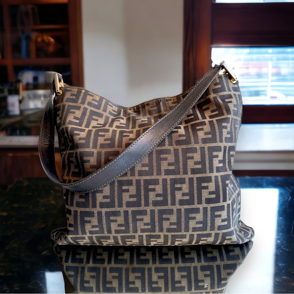 FENDI ZUCCA PRINT SHOULDER HOBO BAG TOTE LEATHER super clean